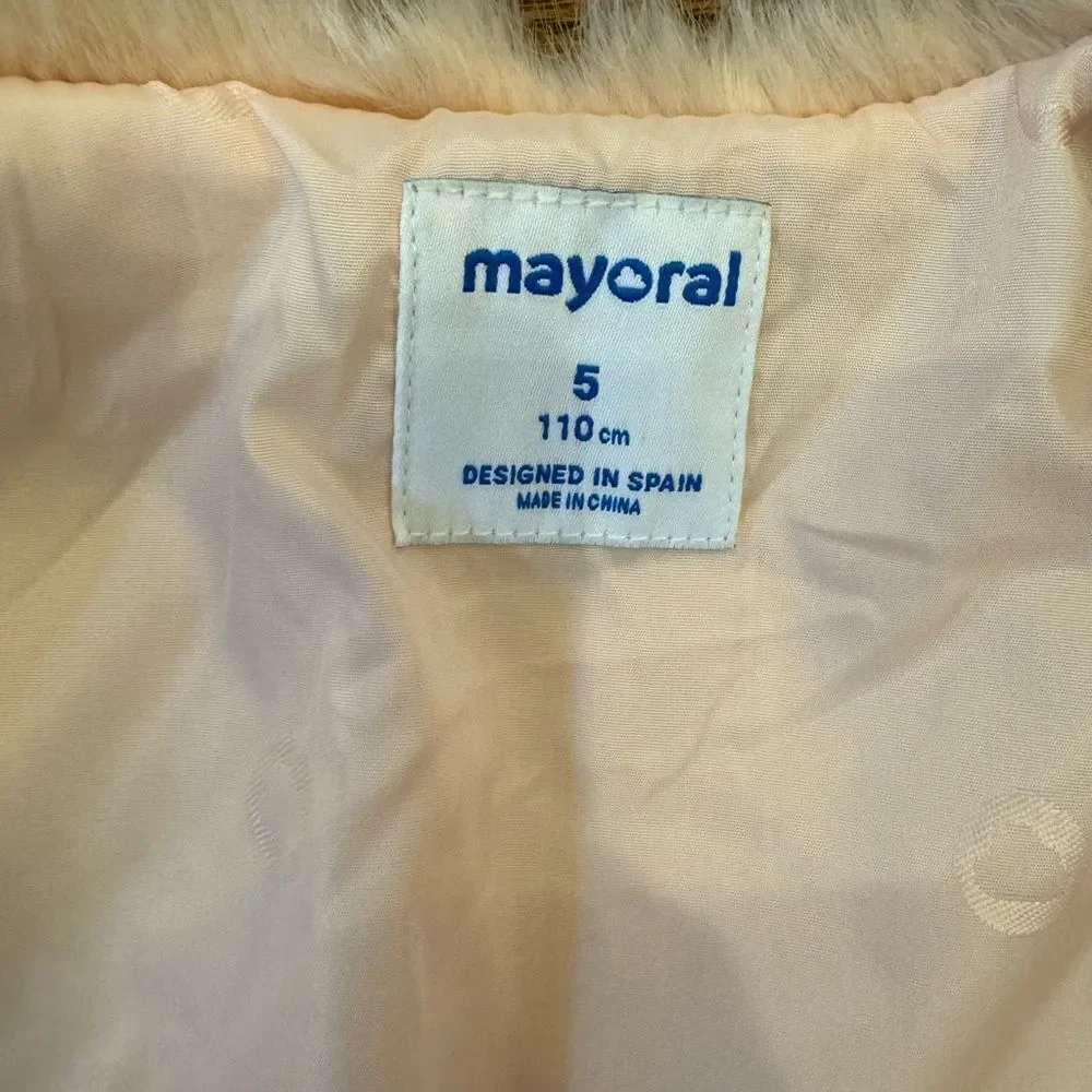 MAYORAL SAKS Girls Faux Fur Pink Fluffy Fancy Dress Coat Jacket Girls 5 110